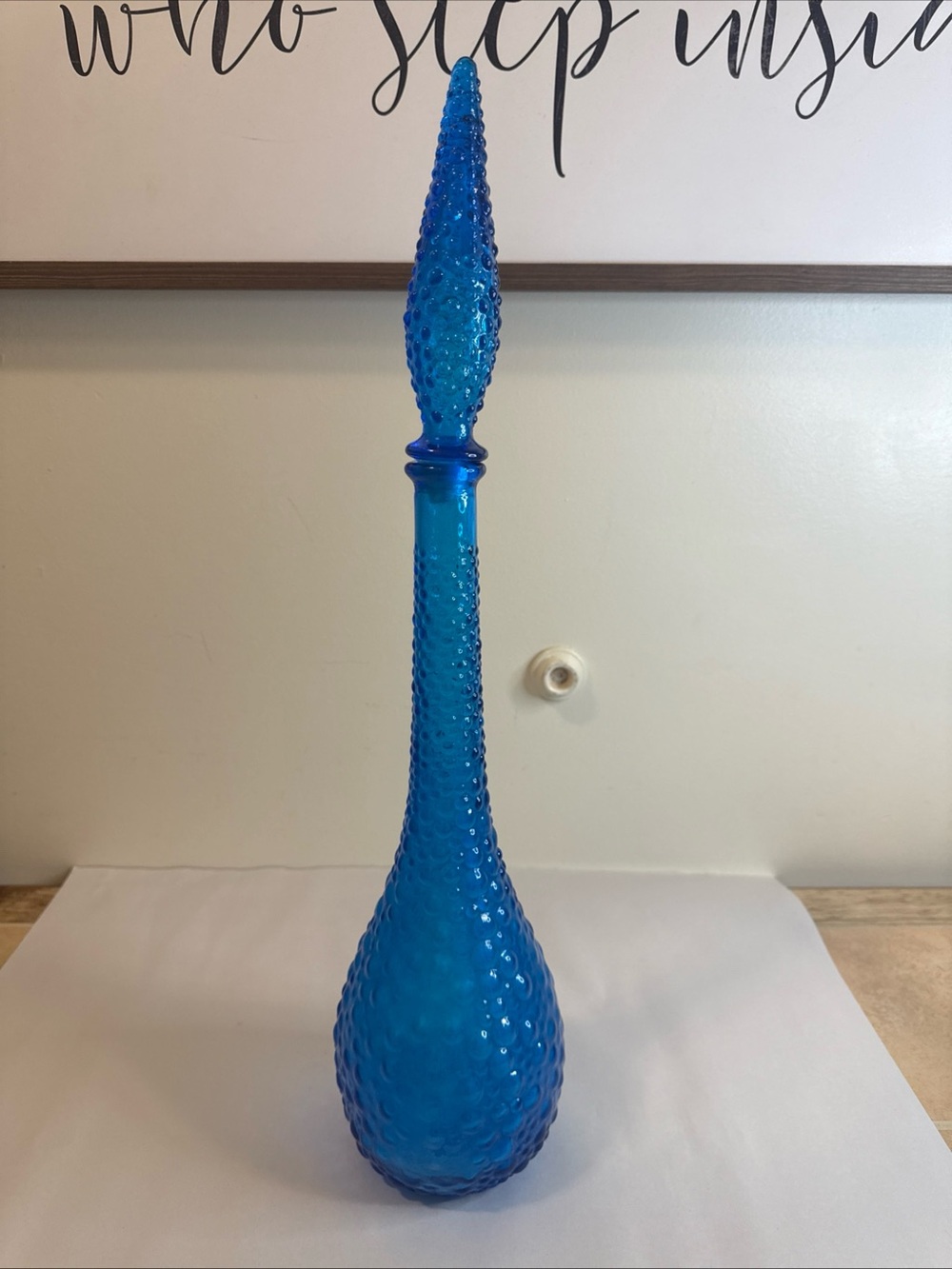 Blue Hobnail Glass Decanter with Stopper